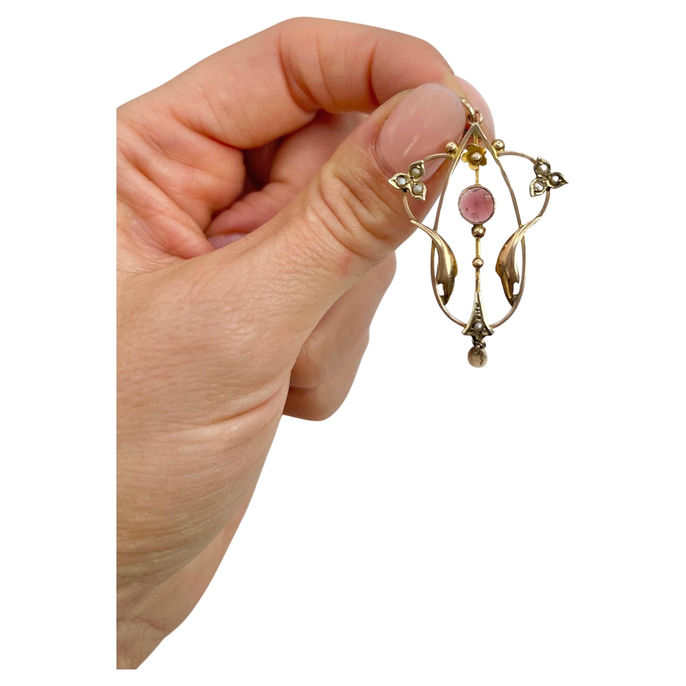 9ct Gold Edwardian Faceted Garnet Pendant, Natural Seed Pearls & Gold Teardrop