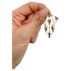 9ct Gold Edwardian Faceted Garnet Pendant, Natural Seed Pearls & Gold Teardrop