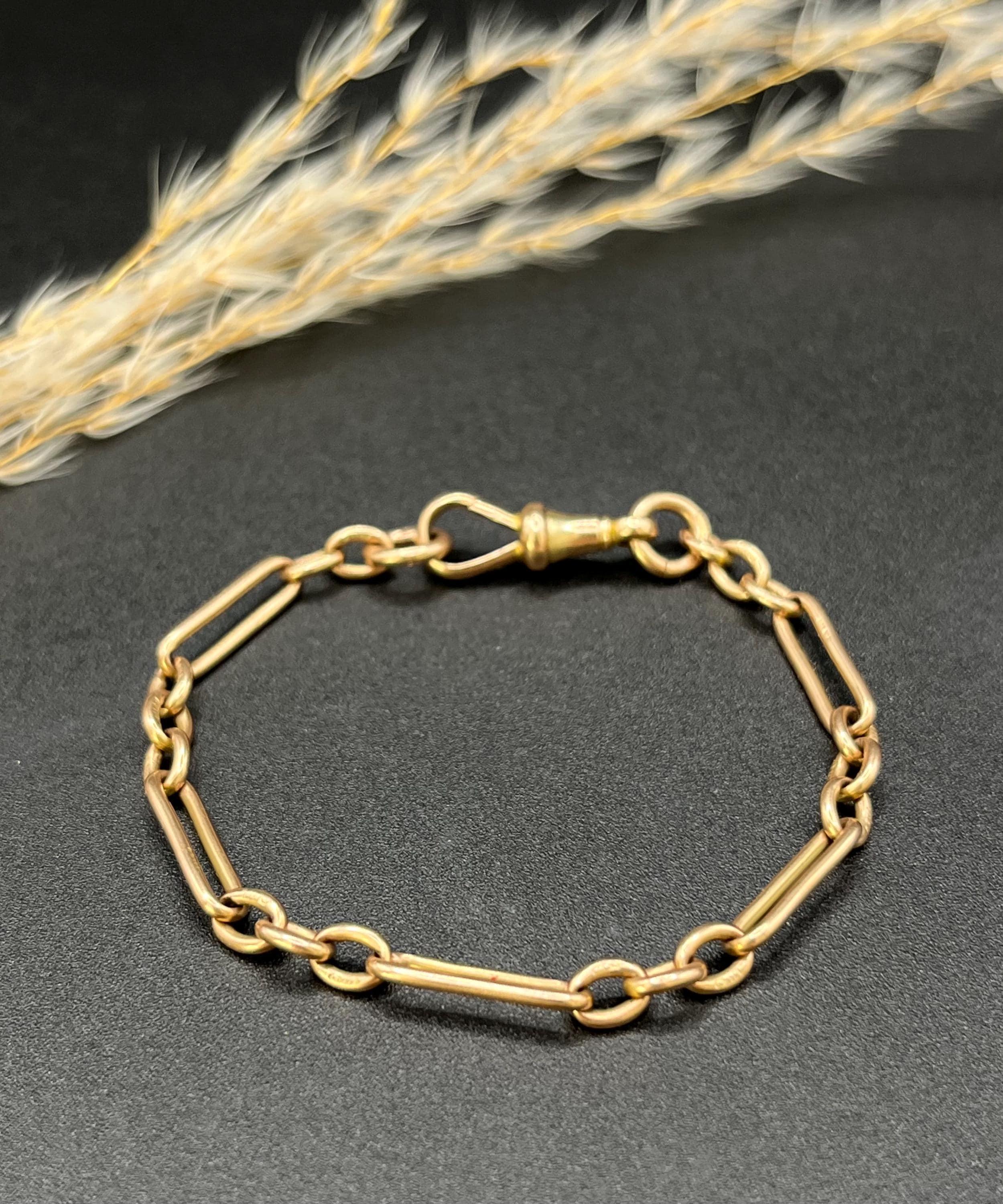 9ct Gold Edwardian Büroklammer Link Kette Extender / Armband mit Swivel Clasp im Zustand „Gut“ im Angebot in Brighton, GB