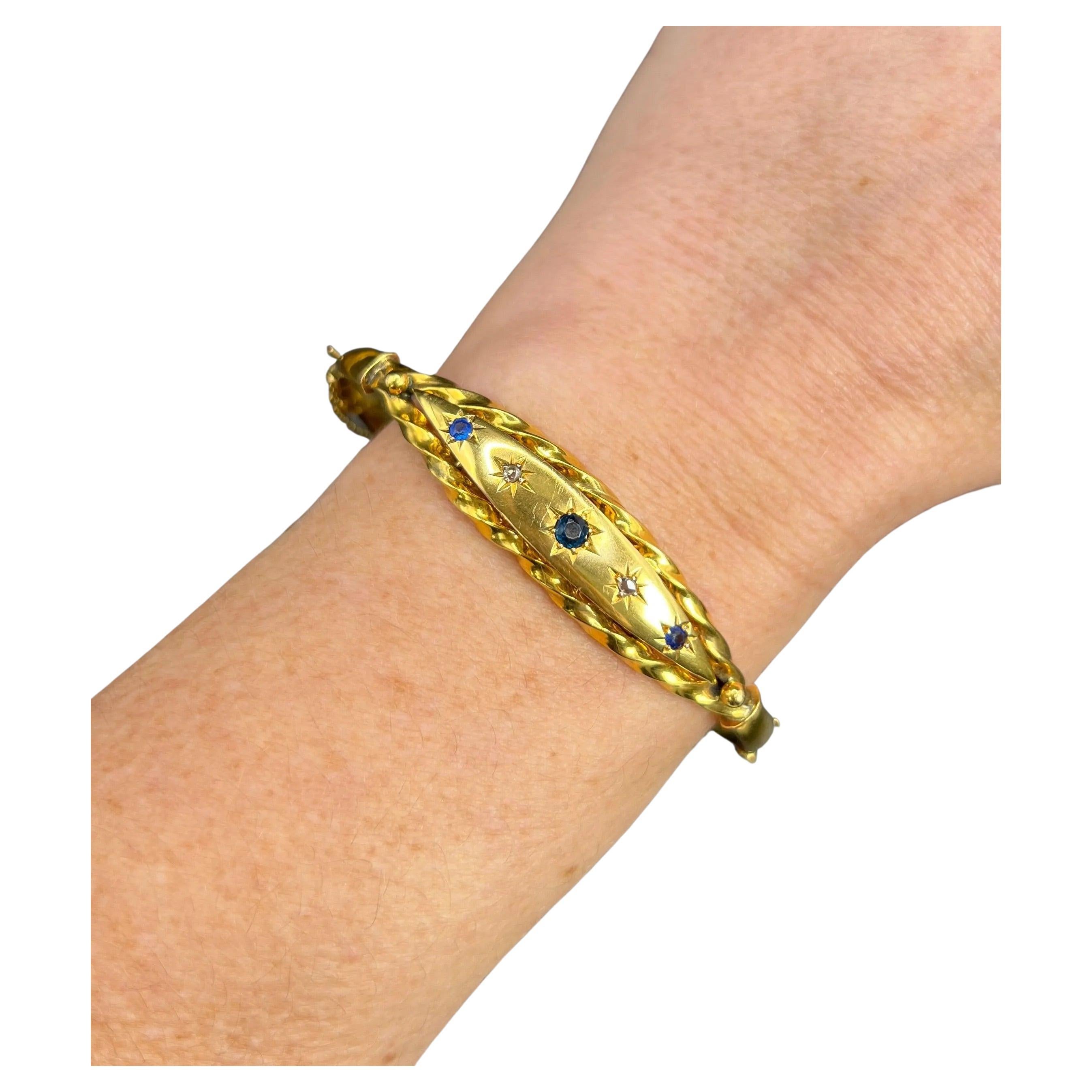 9 Karat Gold, edwardianischer Stern-Saphir- und Diamant-Armreif, gestempelter Chester 1907