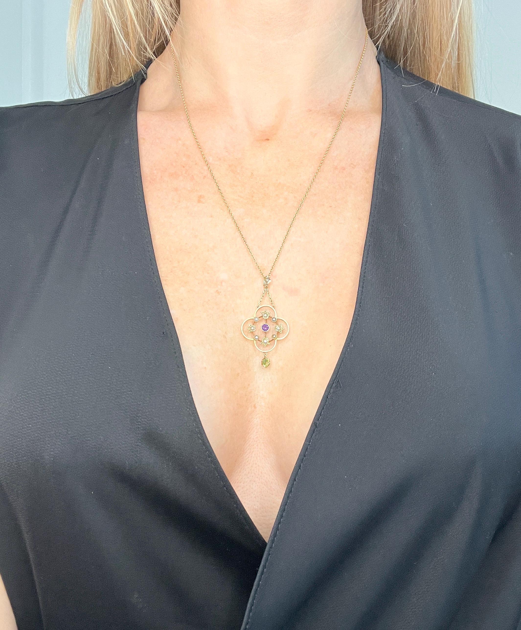 Antique Suffragette Pendant

9ct Yellow Gold

Circa 1910 

* THE CHAIN IS SOLD SEPARATELY 

Step back in time with this exquisite Edwardian era pendant, crafted from 9ct gold and showcasing a stunning four-leaf clover design. The open-work style
