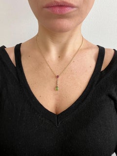 9ct Gold, Edwardian Tourmaline Peridot & Seed Pearl Suffragette Pendent Necklace