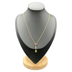 9ct Gold, Edwardian Tourmaline Peridot & Seed Pearl Suffragette Pendent Necklace