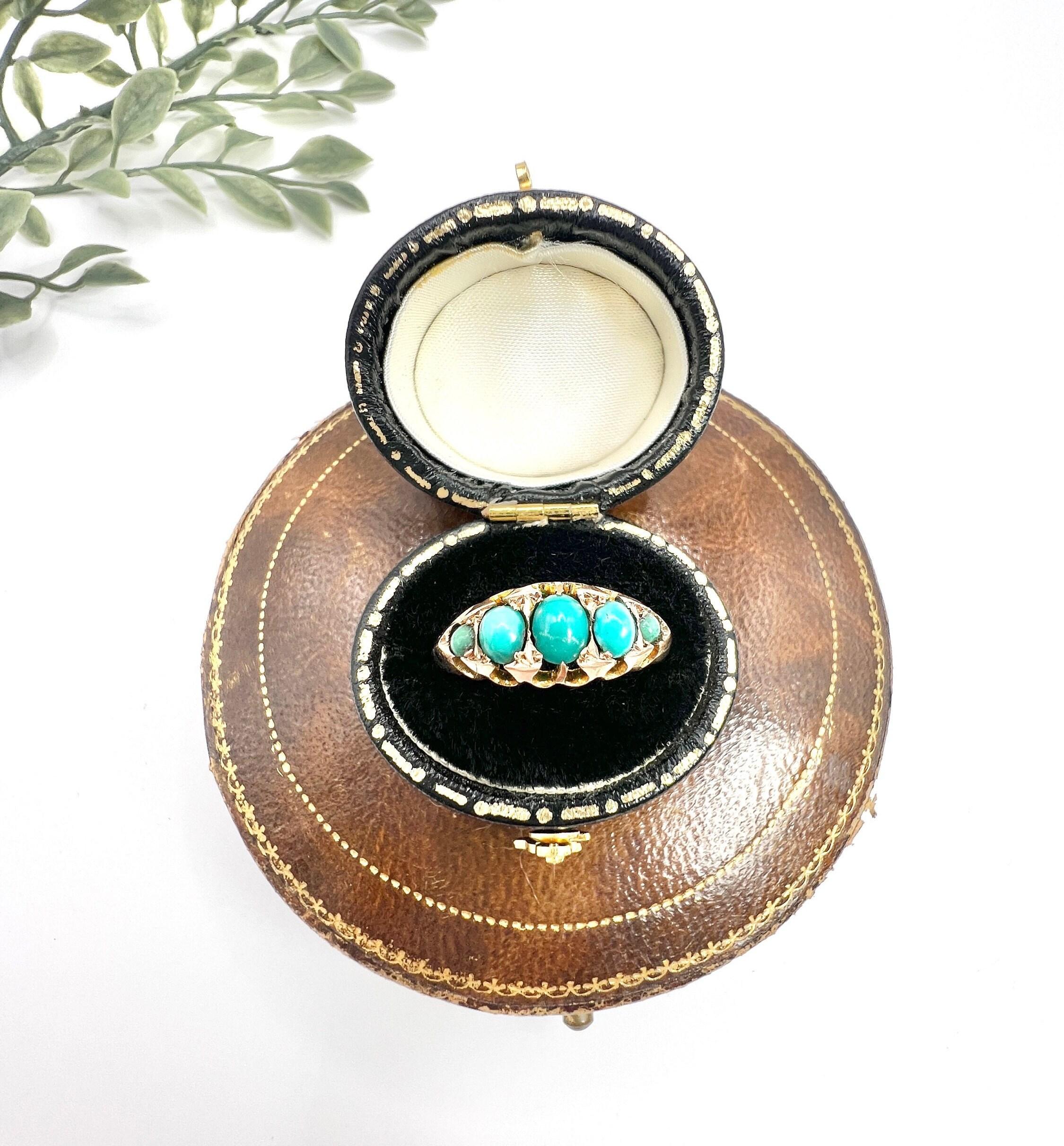 9ct Gold Edwardian Turquoise Five Stone Band Ring Hallmarked Birmingham 1907 For Sale 3