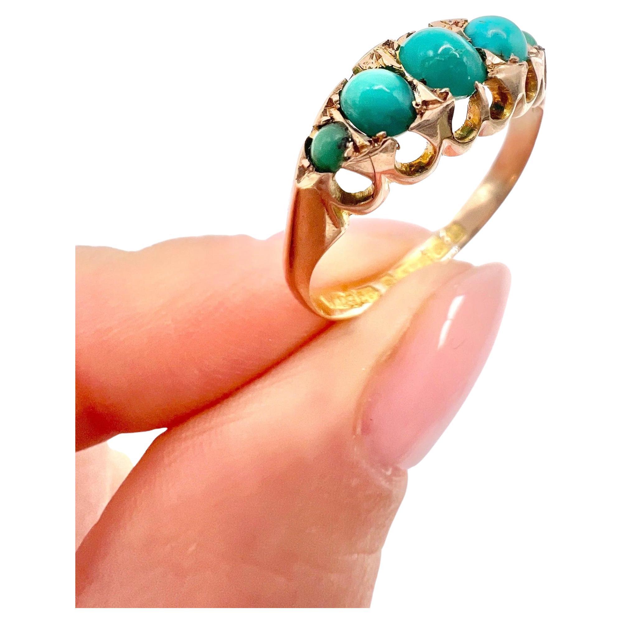 9ct Gold Edwardian Turquoise Five Stone Band Ring Hallmarked Birmingham 1907