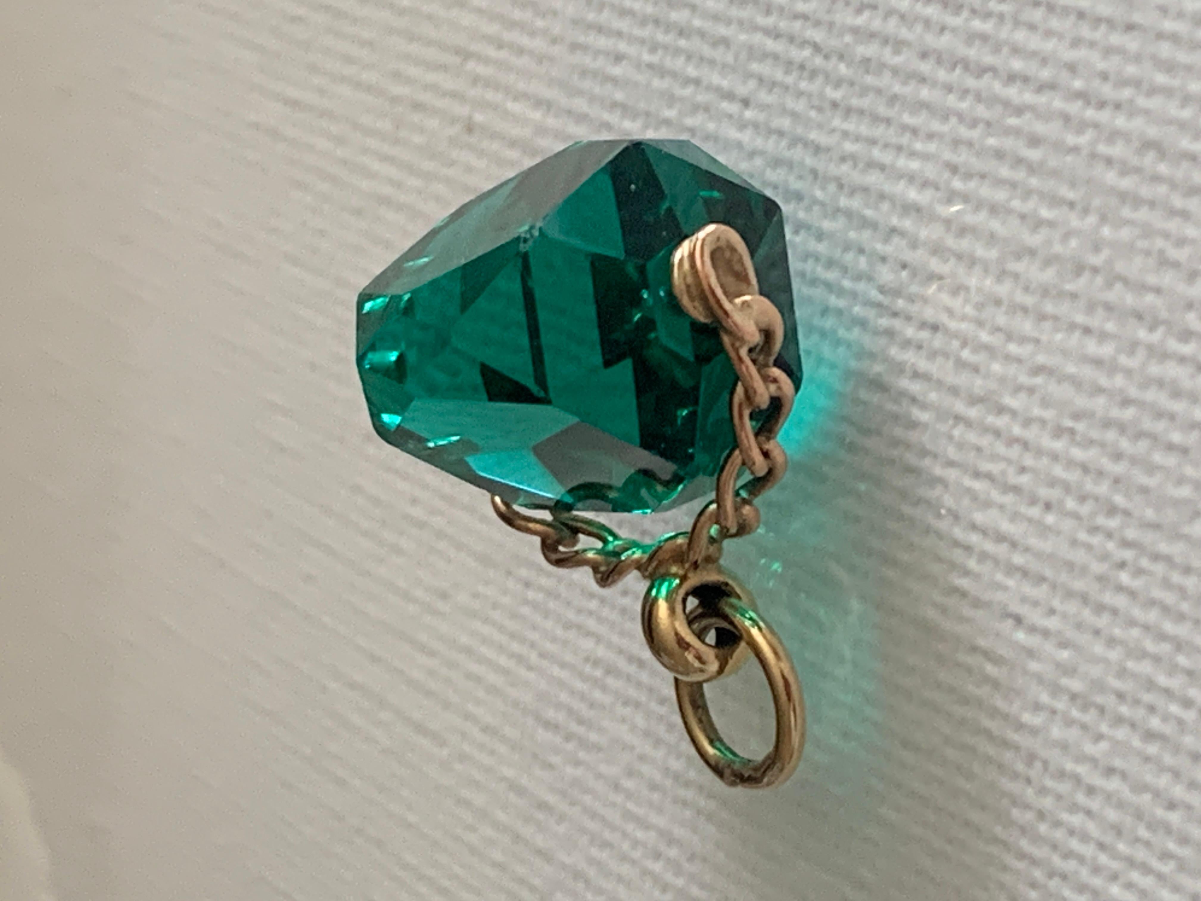 Women's or Men's 9ct Gold Emerald Green Glass Spinner Charm For Sale
