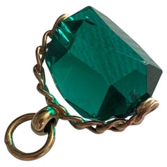 9ct Gold Emerald Green Glass Spinner Charm