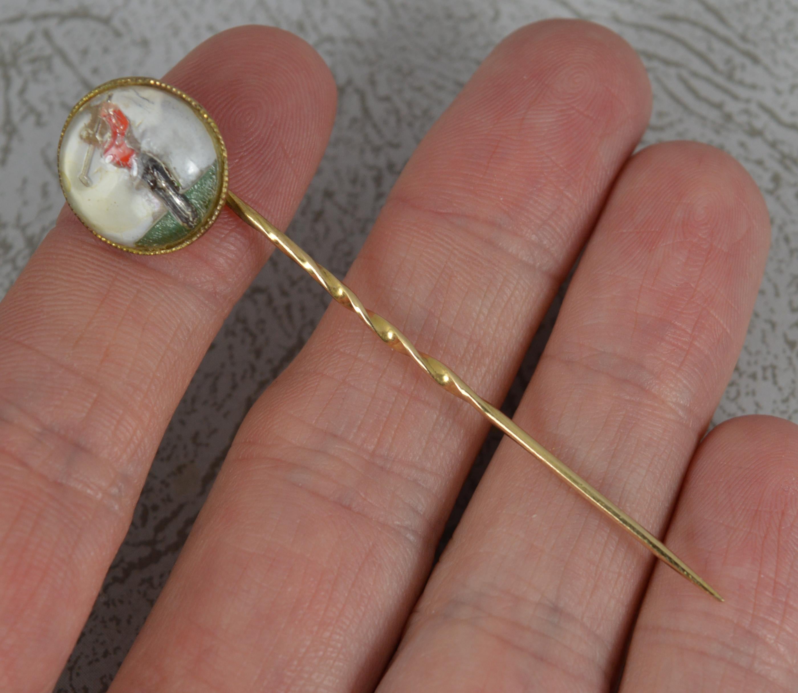 9ct Gold Enamel Essex Crystal Golfing Golfer Stick Tie Pin 2