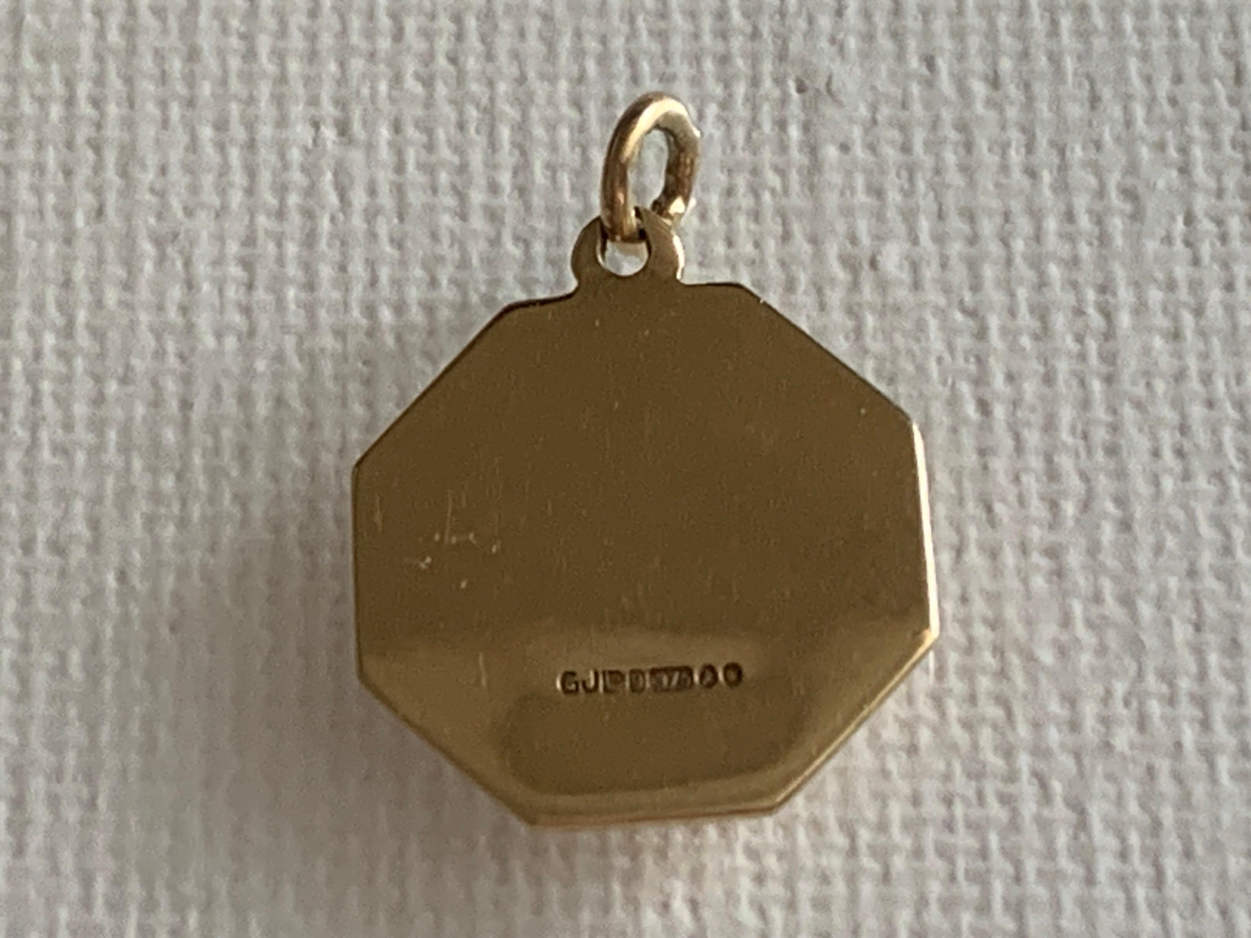 Women's or Men's 9ct Gold Hexagon St. Christopher Pendant For Sale