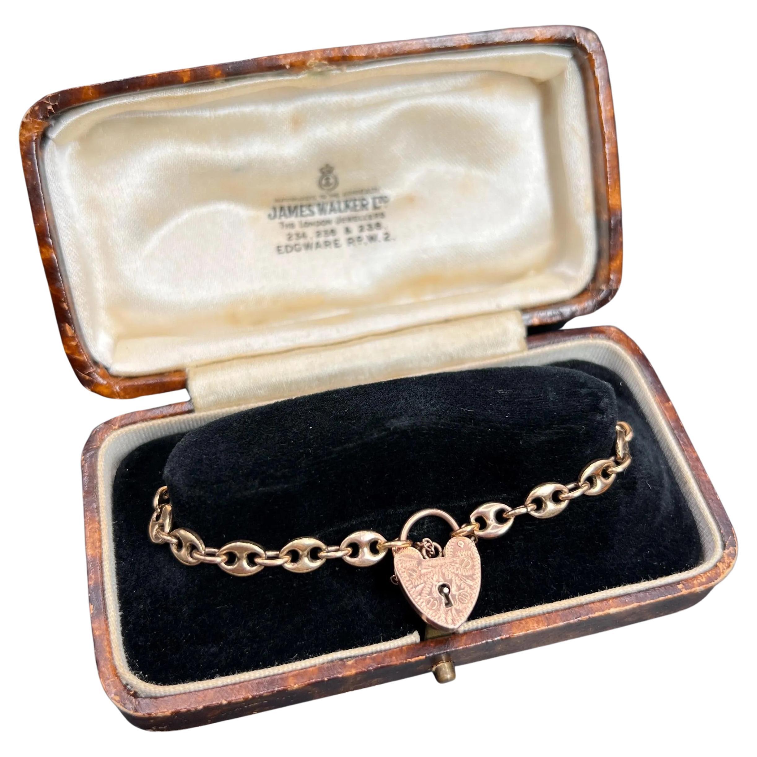 9 Karat Gold Mariner Gliederarmband, Herz- Padlock-Verschluss, Birmingham gestempelt 1989