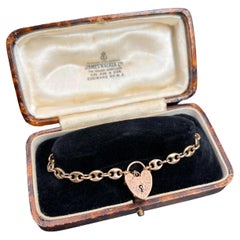 9ct Gold Mariner Link Bracelet, Heart Padlock Clasp, Birmingham Hallmarked 1989