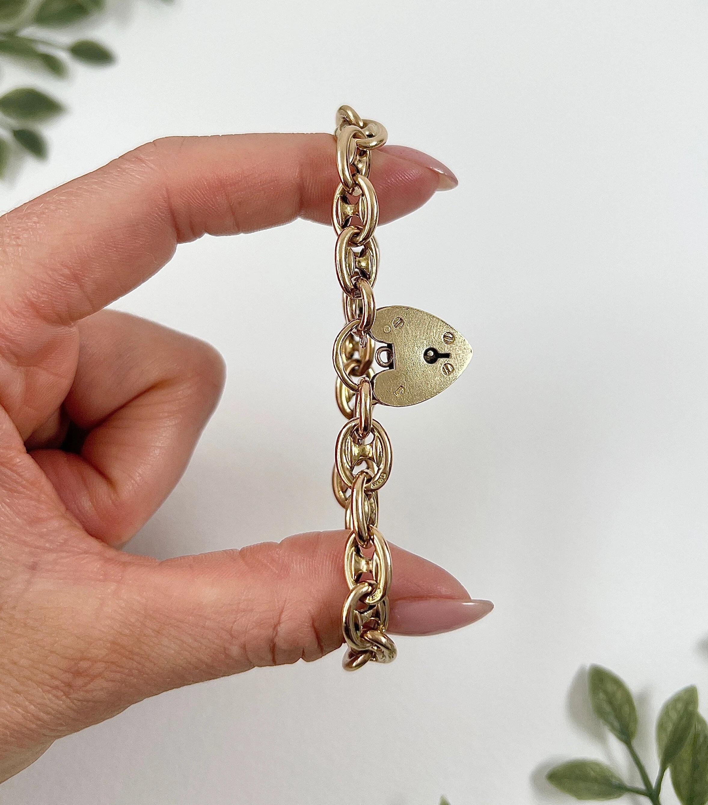 9ct Gold Mariner Link Bracelet Heart Padlock Clasp Hallmarked Birmingham 1959 6