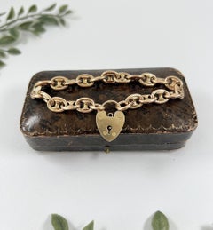 9ct Gold Mariner Link Bracelet Heart Padlock Clasp Hallmarked Birmingham 1959