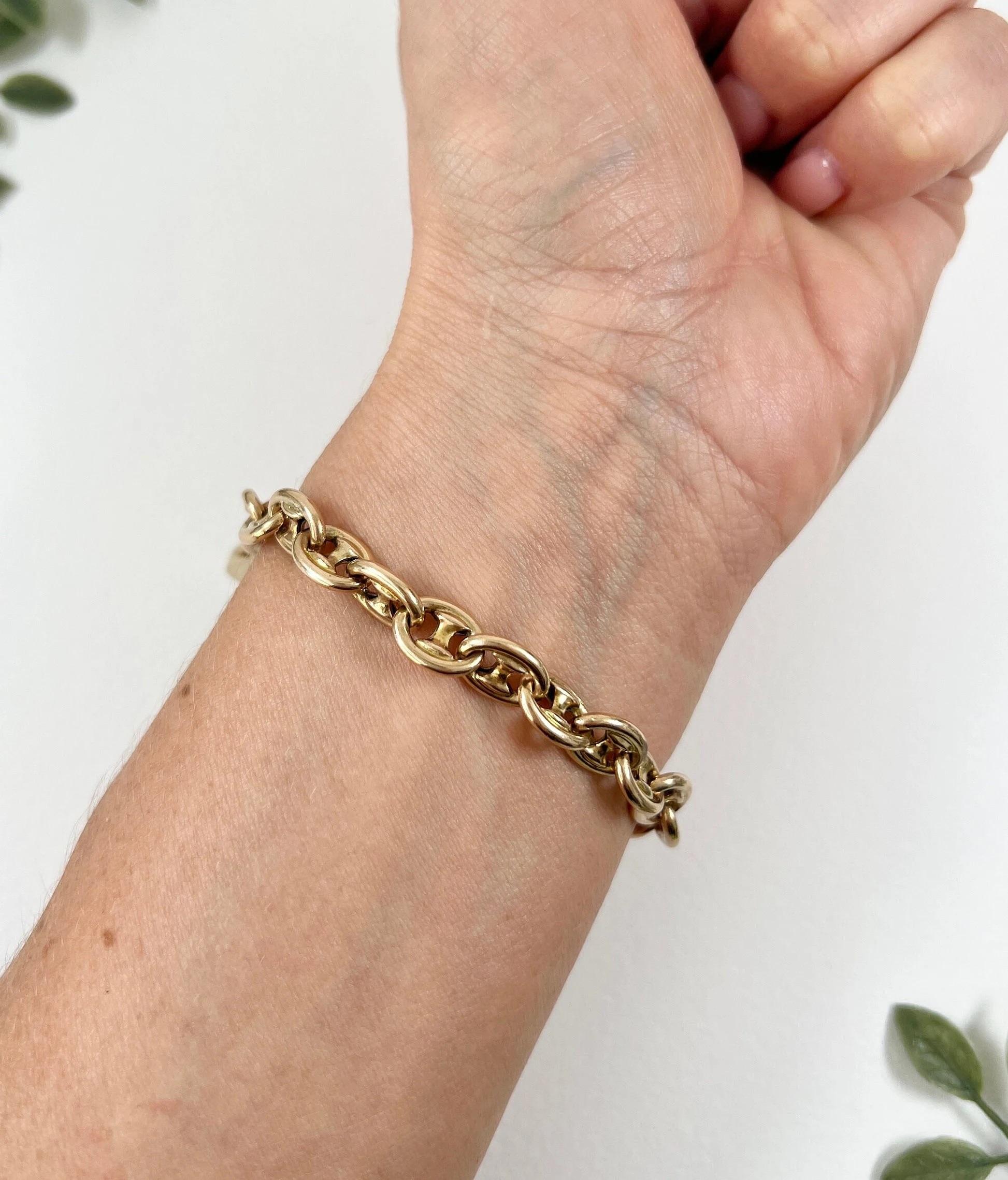9ct Gold Mariner Link Bracelet Heart Padlock Clasp Hallmarked Birmingham 1959 2