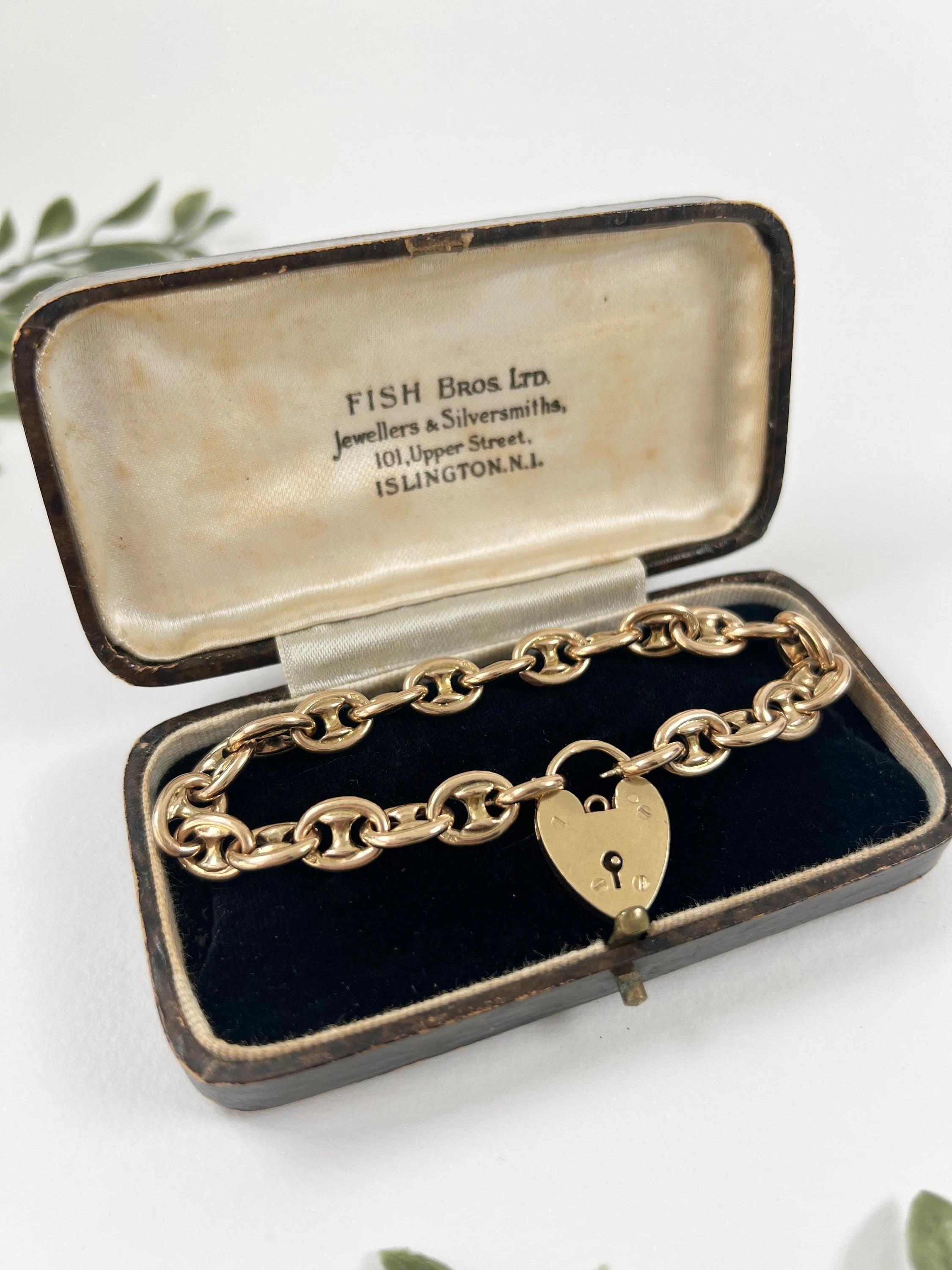 9ct Gold Mariner Link Bracelet Heart Padlock Clasp Hallmarked Birmingham 1959 4