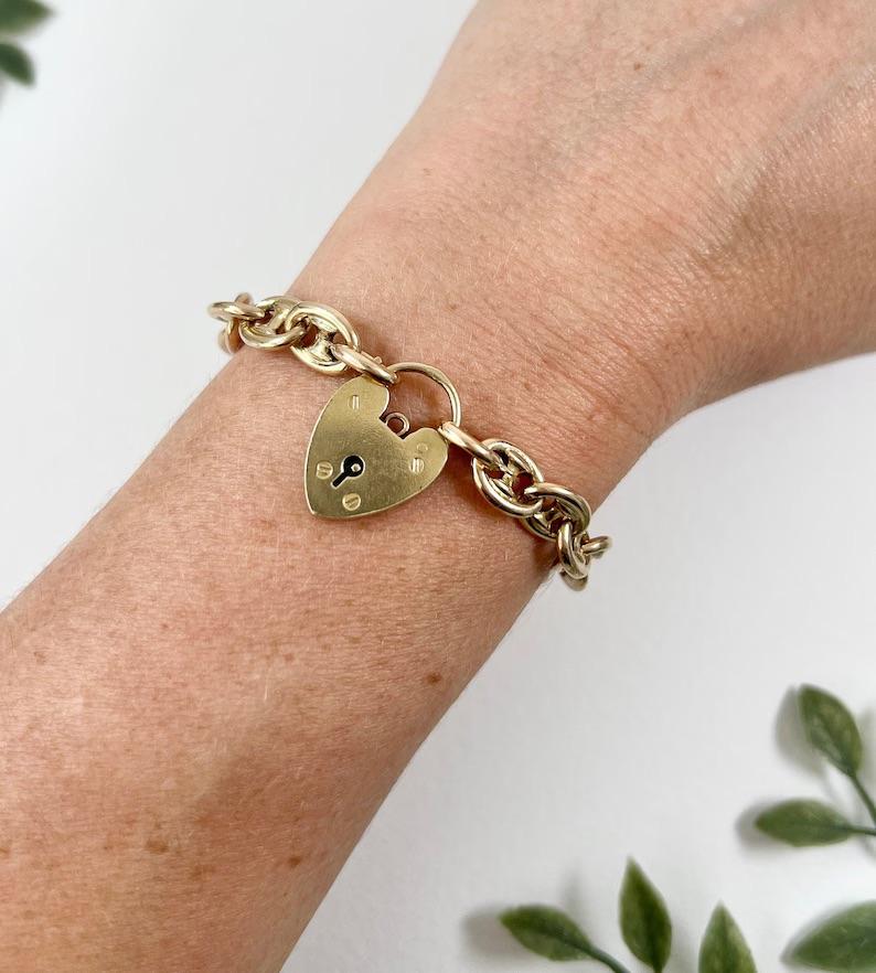 9ct Gold Mariner Link Bracelet Heart Padlock Clasp Hallmarked Birmingham 1959 5