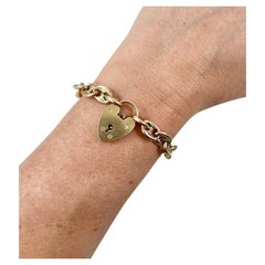 9ct Gold Mariner Link Bracelet Heart Padlock Clasp Hallmarked Birmingham 1959