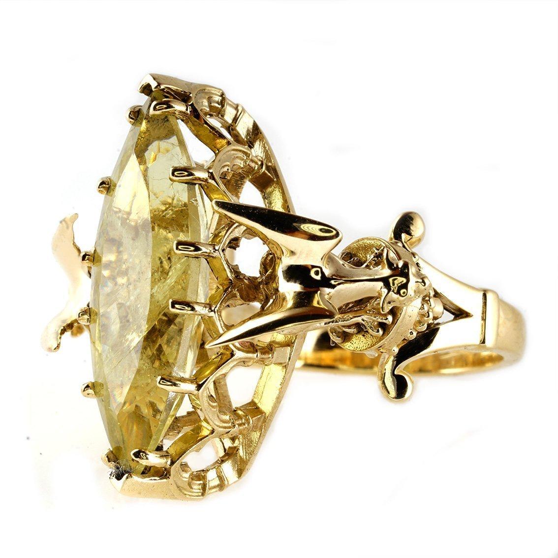 9 Carat Gold Marquise Yellow Aquamarine Gargoyle Alternative Gothic Ring In New Condition In Melbourne, Vic