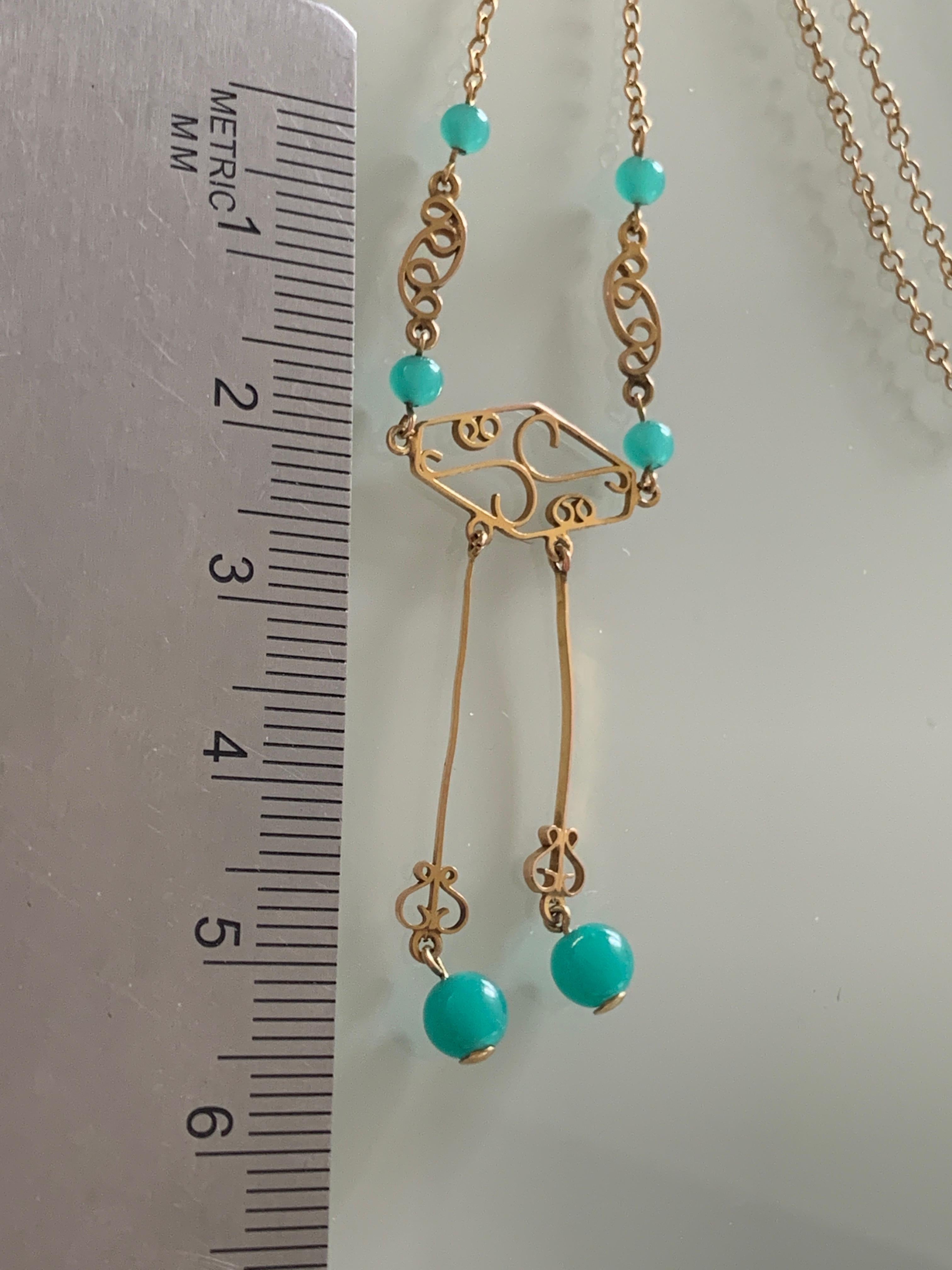 9ct Gold Necklace with Rare Turquoise Jade Circa 1930's For Sale 4
