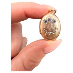 Antique 9ct Gold Oval Locket Set with Seed Pearls & Blue Stones Hallmarked Chester 1909