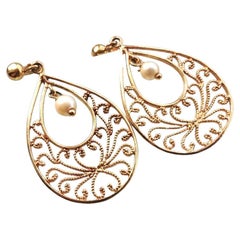 9ct Gold Pearl Filigree Earrings