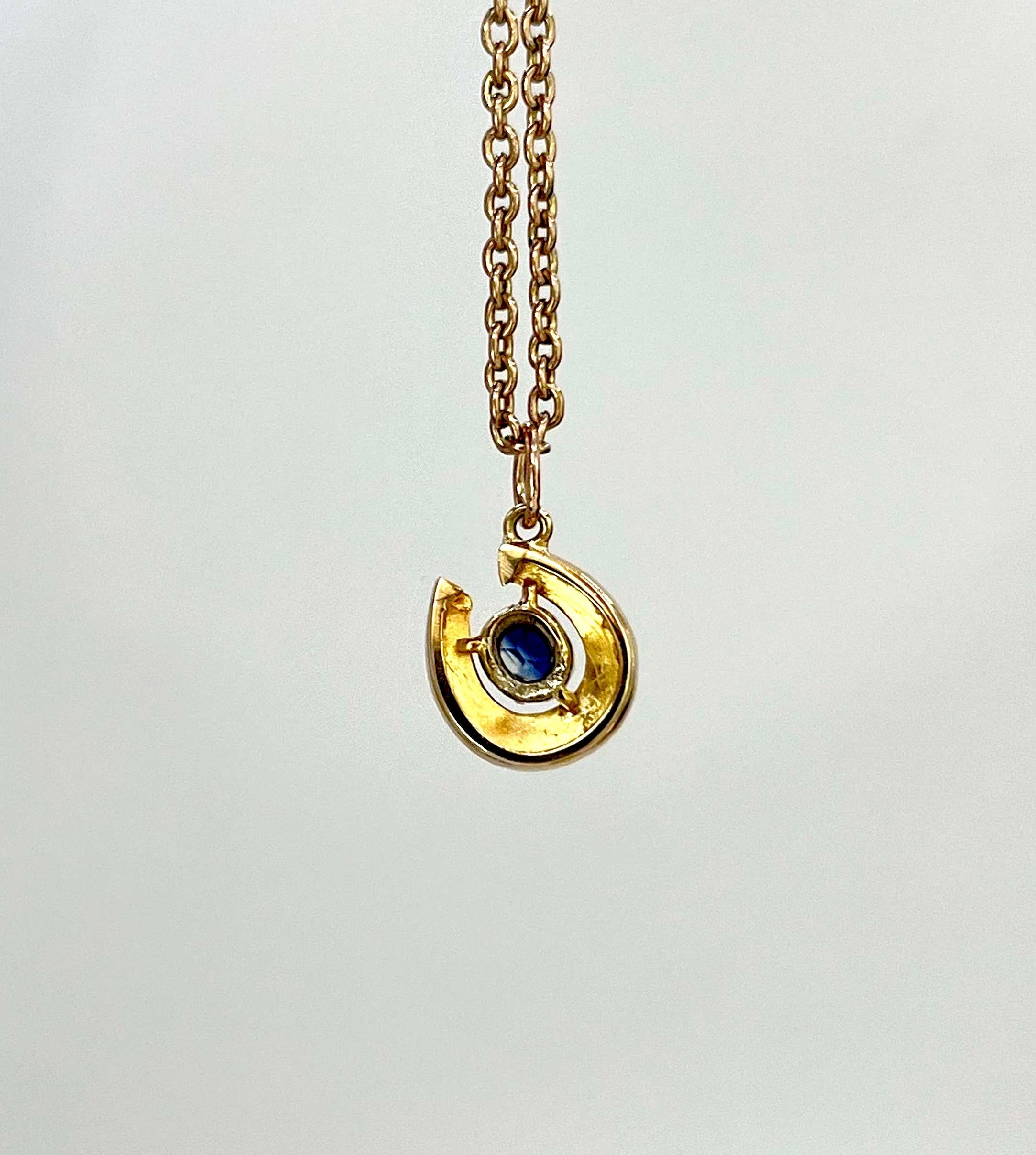 Collier à pendentif en or 9ct, saphir et diamant, fer à cheval chanceux, vers 1880 en vente 3