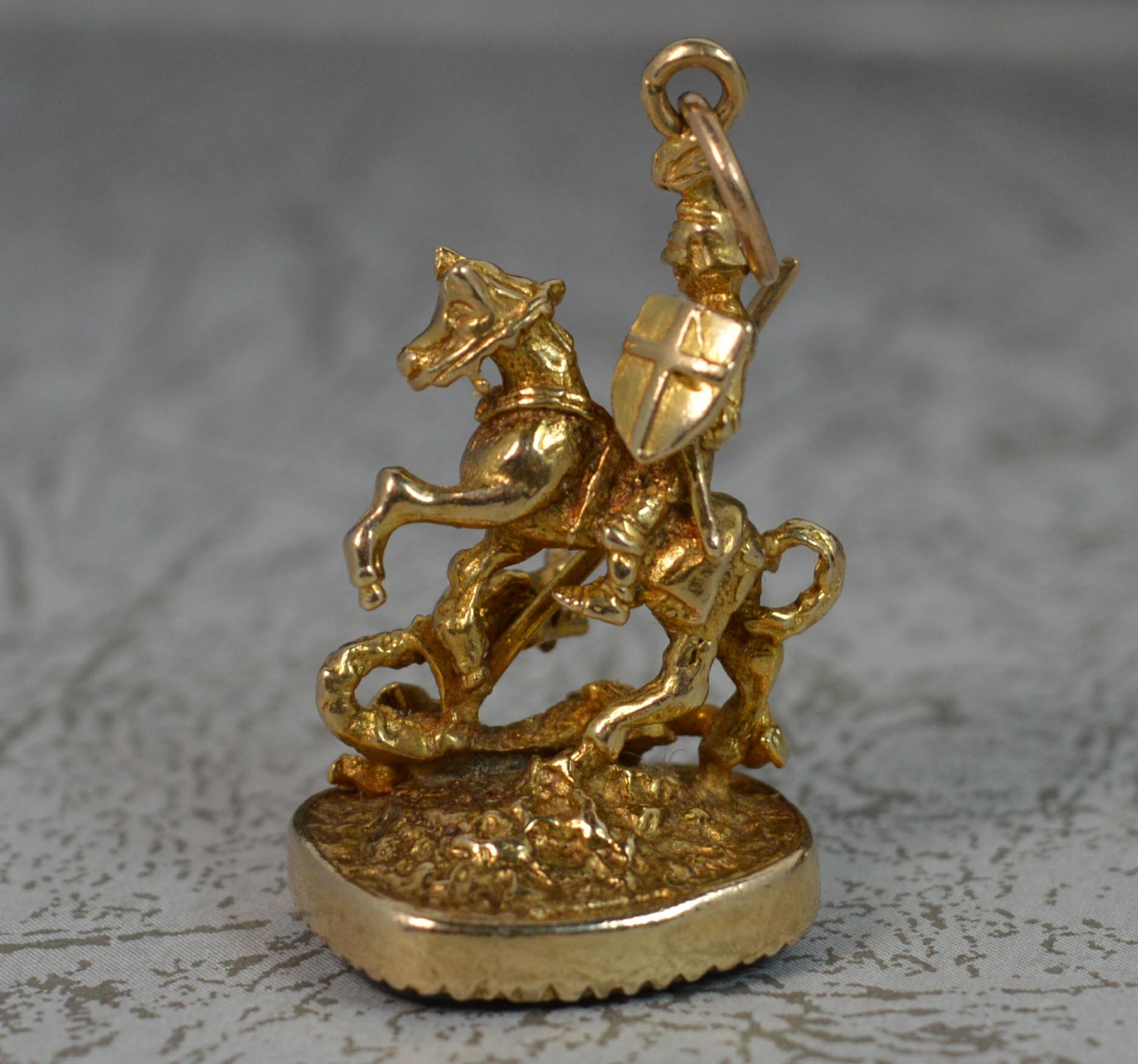 Contemporary 9 Carat Gold St George and the Dragon Seal Pendant