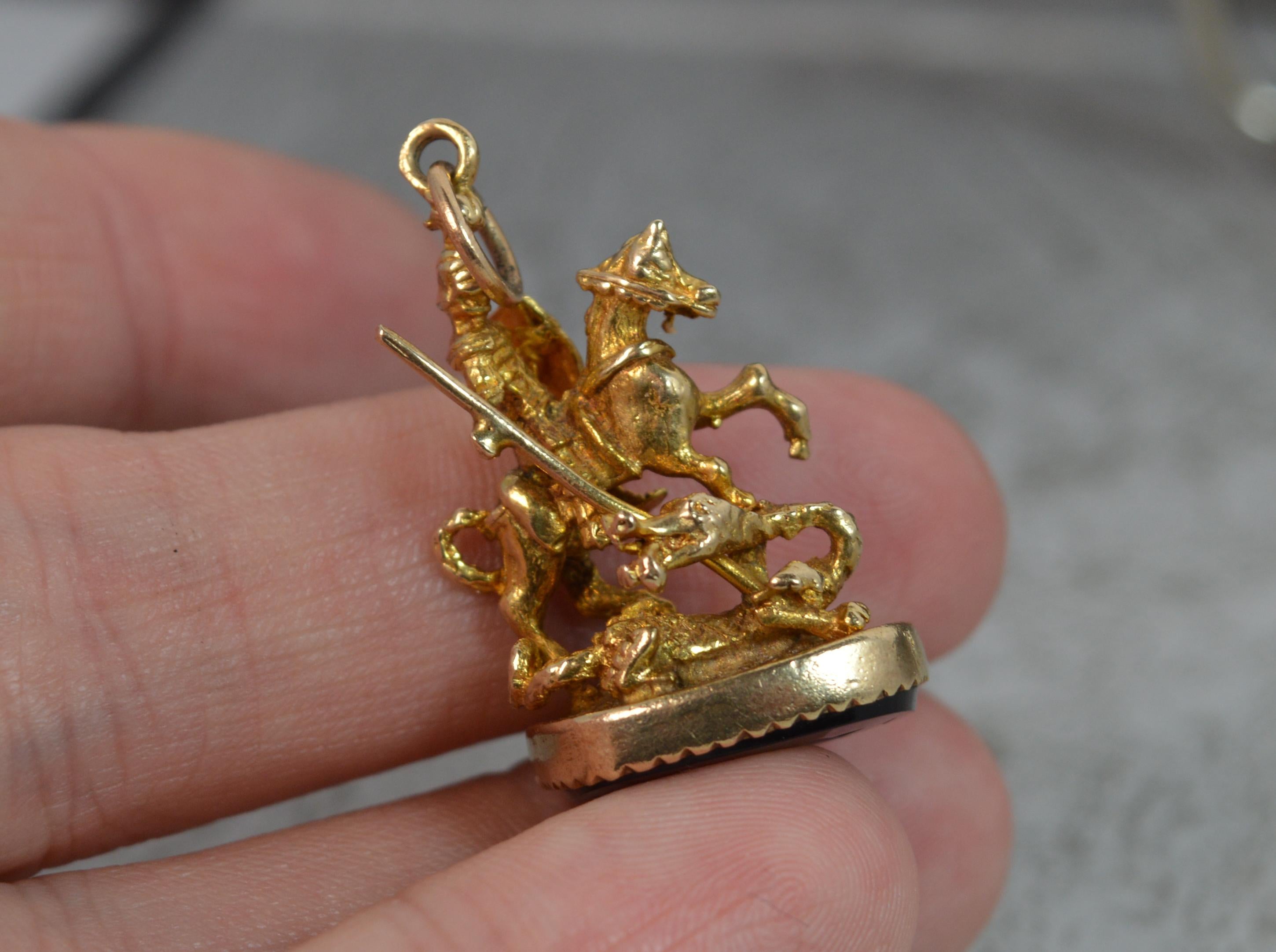 9 Carat Gold St George and the Dragon Seal Pendant 3