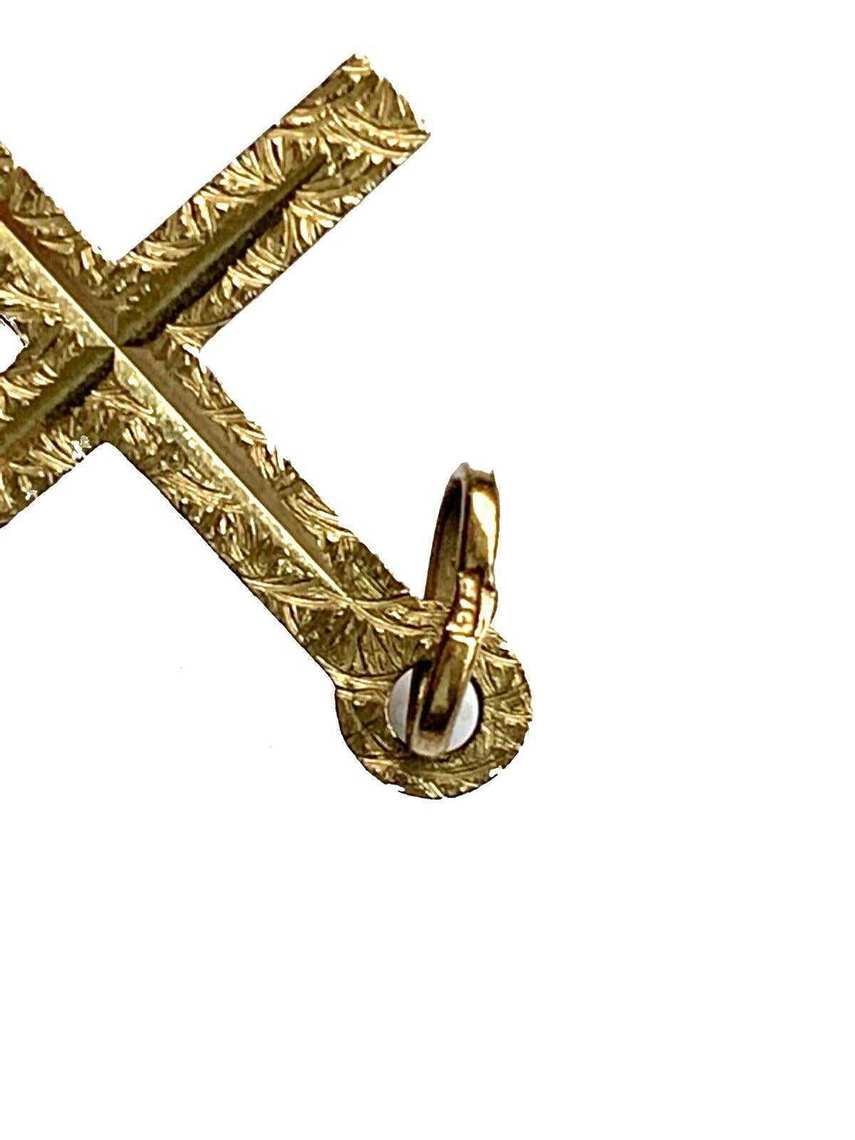 Retro 9ct Gold Texturally Engraved Cross For Sale