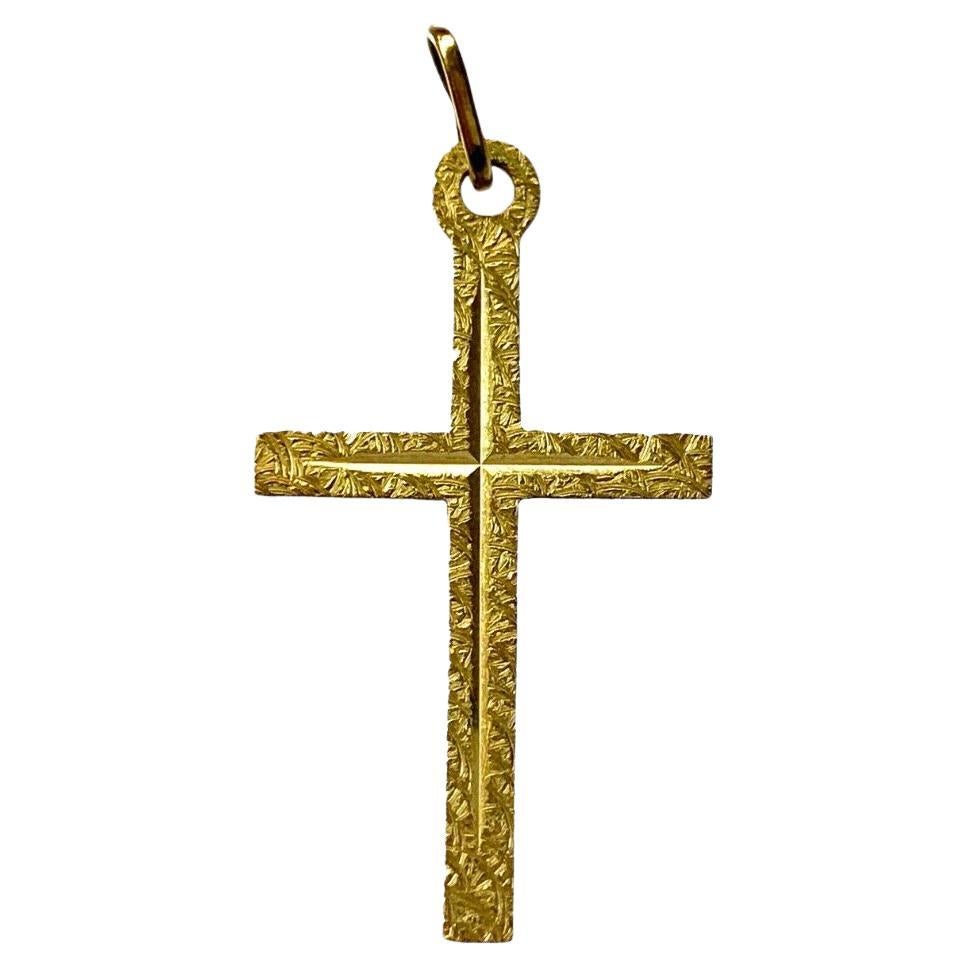 9ct Gold Texturally Engraved Cross For Sale
