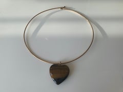 9ct Gold Tigers Eye Stone Heart Choker