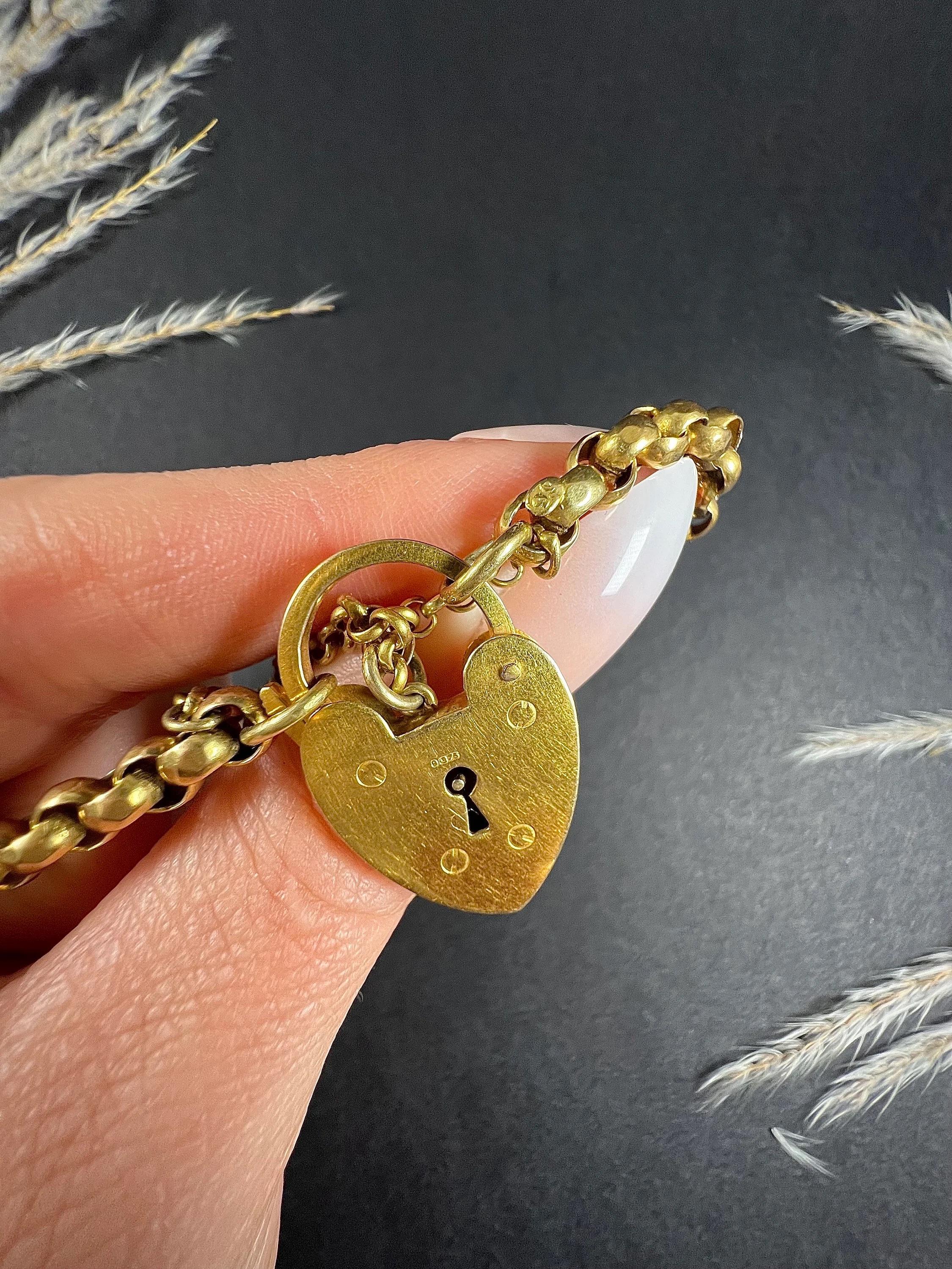 Bracciale vittoriano d'oro 9ct con fermaglio a forma di graffetta e bracciale Belcher sfaccettato con chiusura a lucchetto a forma di cuore in vendita 3