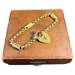 9ct Gold Victorian Paperclip & Faceted Belcher Link Bracelet Heart Padlock Clasp