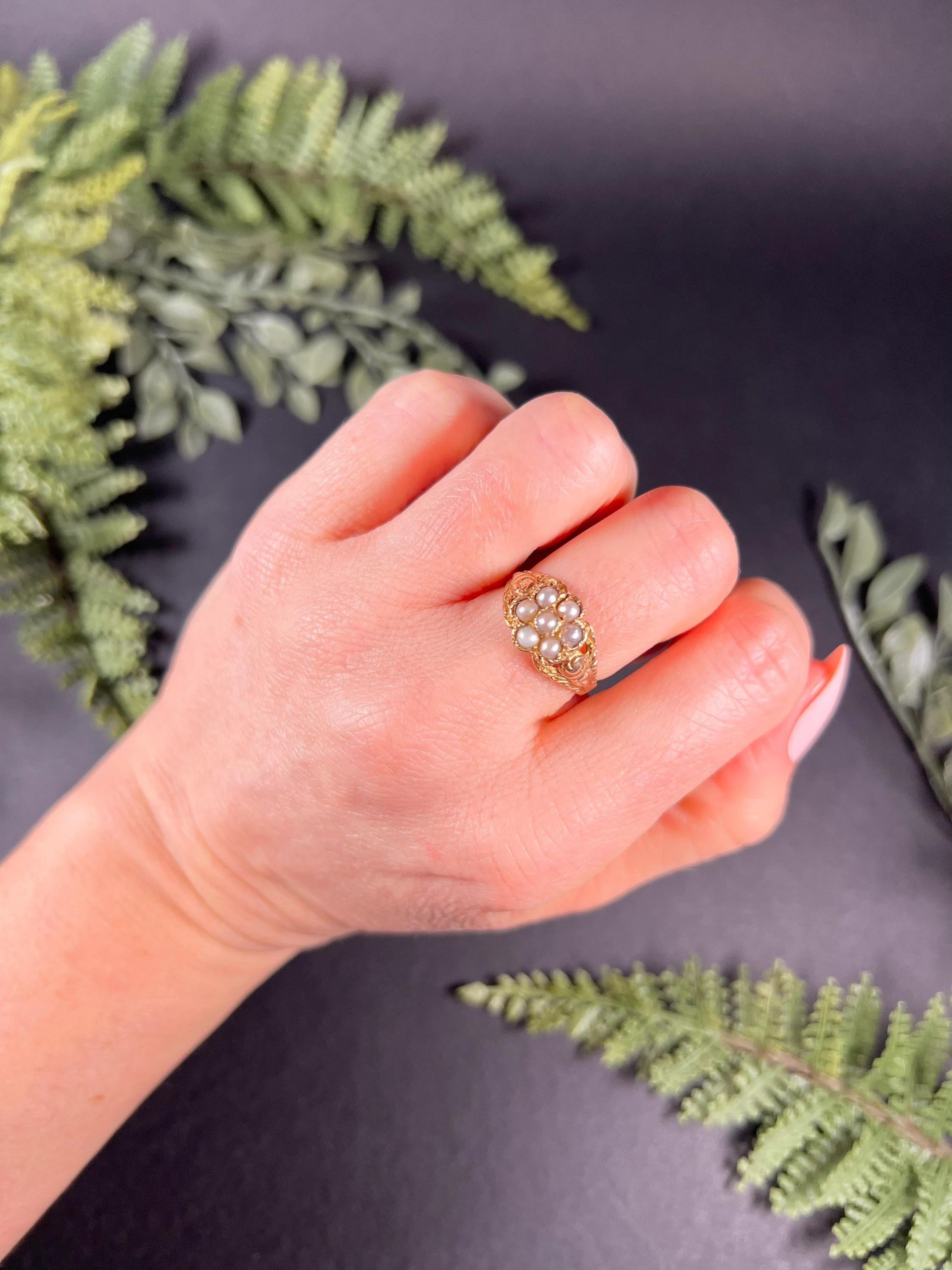 Antique Daisy Cluster Ring

9ct Gold Stamped 

Circa 1880

Hallmark Has Rubbed

Pretty, Victorian cluster ring. Set with a natural seed pearl centre, plus a cluster of natural seed pearls making a beautiful daisy formation. 
The ring features