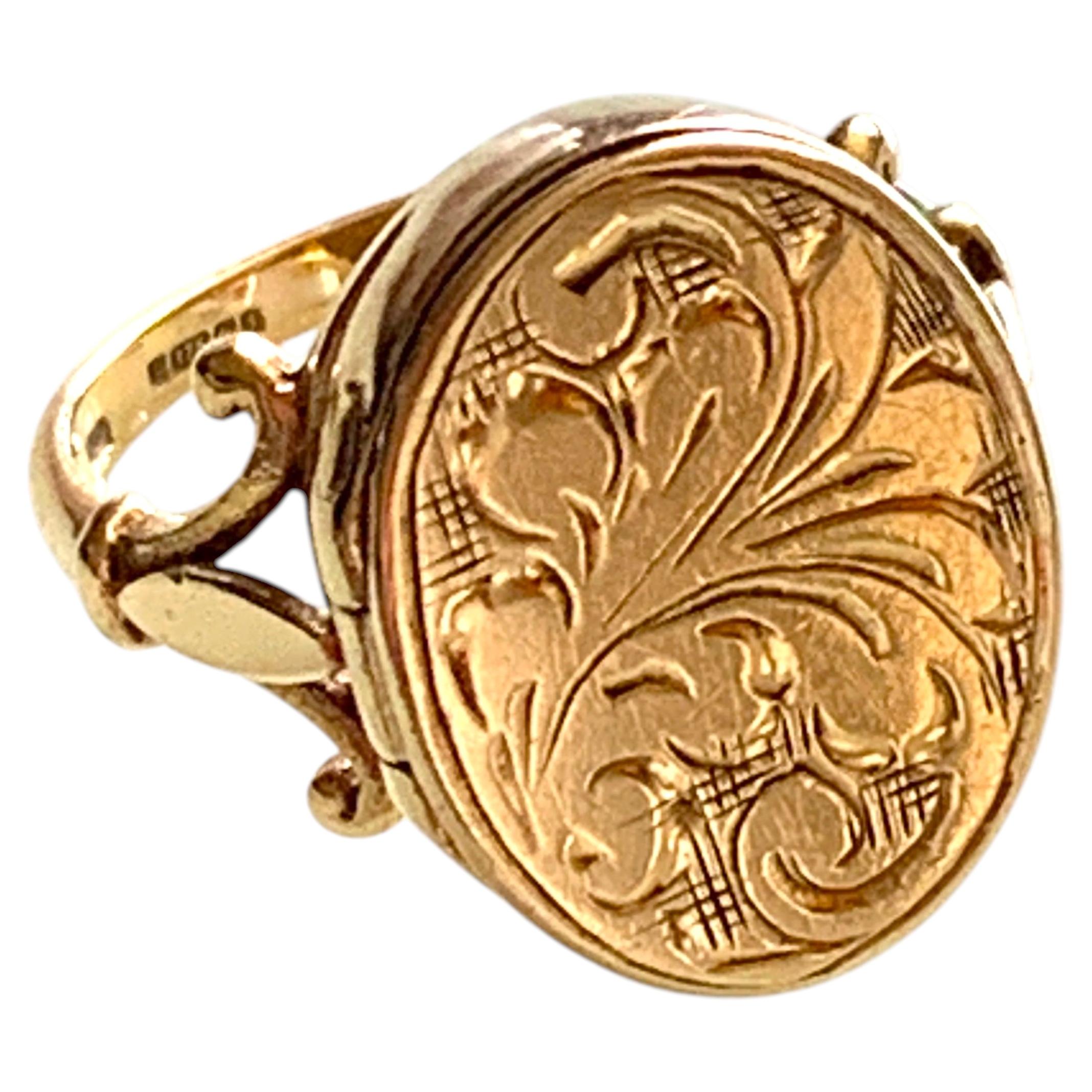Bague en or 9ct avec médaillon Vintage 1983 entièrement poinçonnée
