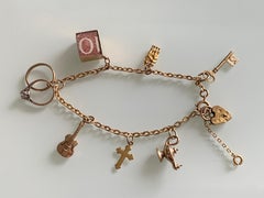 Bracelet de charme vintage en or 9ct, poinçonné en Grande-Bretagne