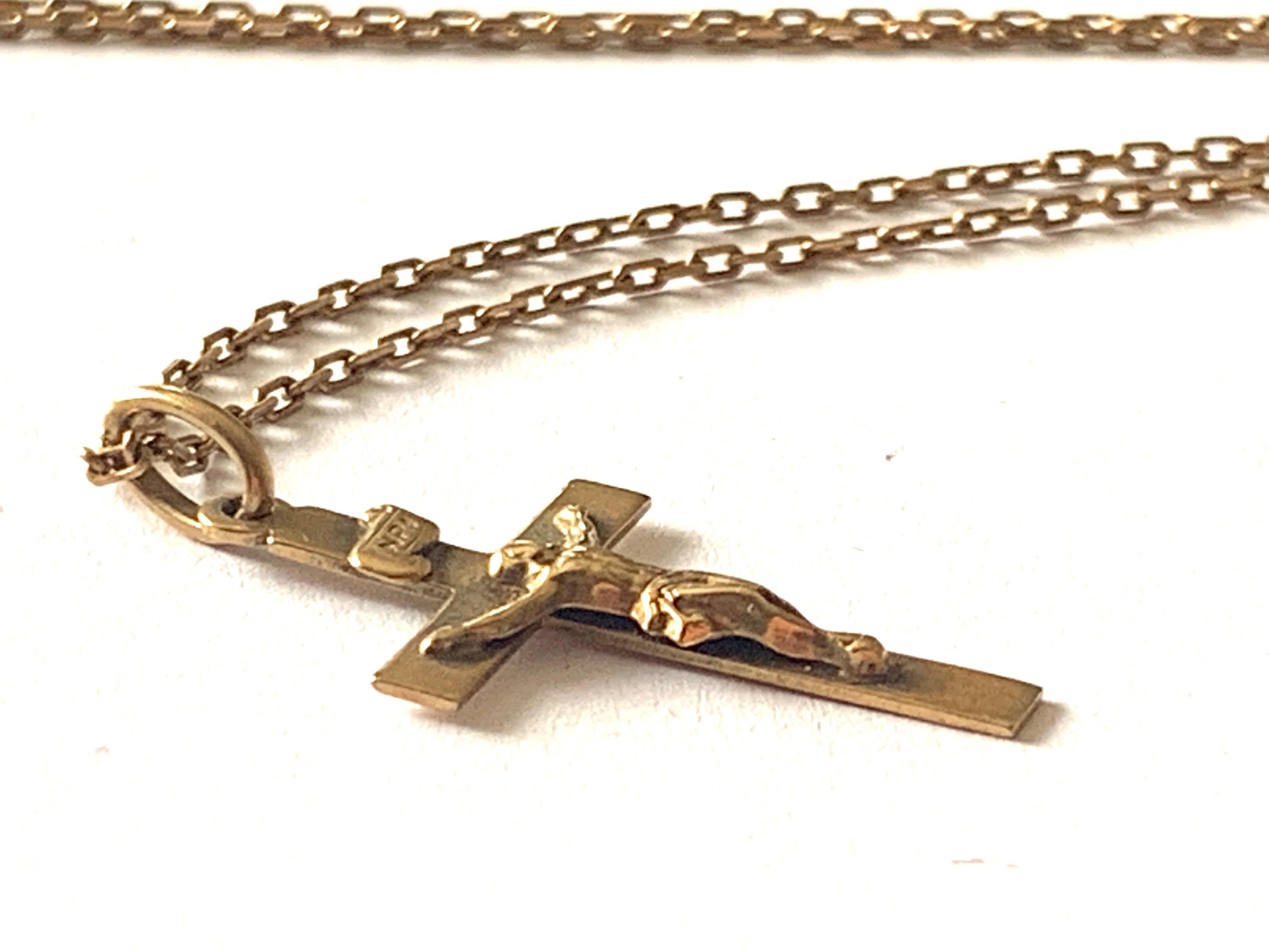 9 Karat Gold Vintage-Kreuzfix auf 9 Karat Goldkette Damen