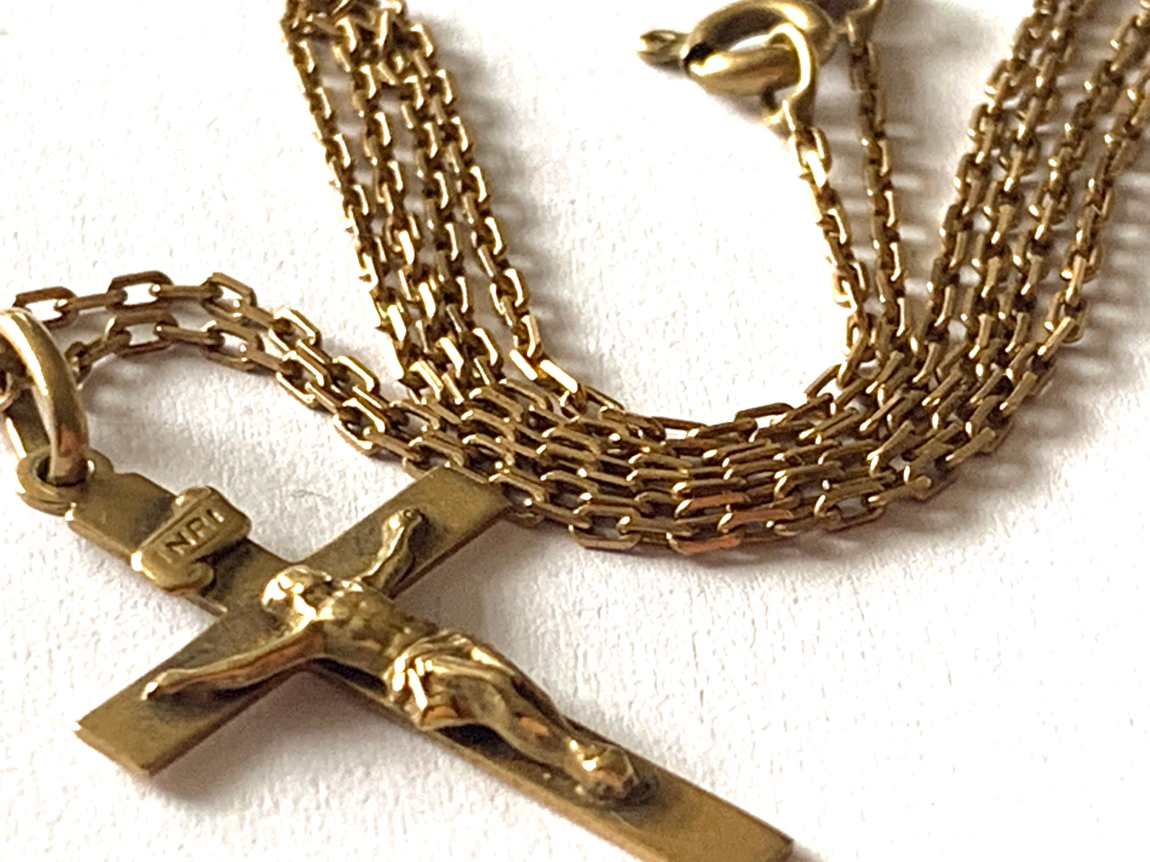 9 Karat Gold Vintage-Kreuzfix auf 9 Karat Goldkette 1