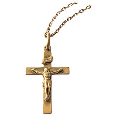 9 Karat Gold Vintage-Kreuzfix auf 9 Karat Goldkette
