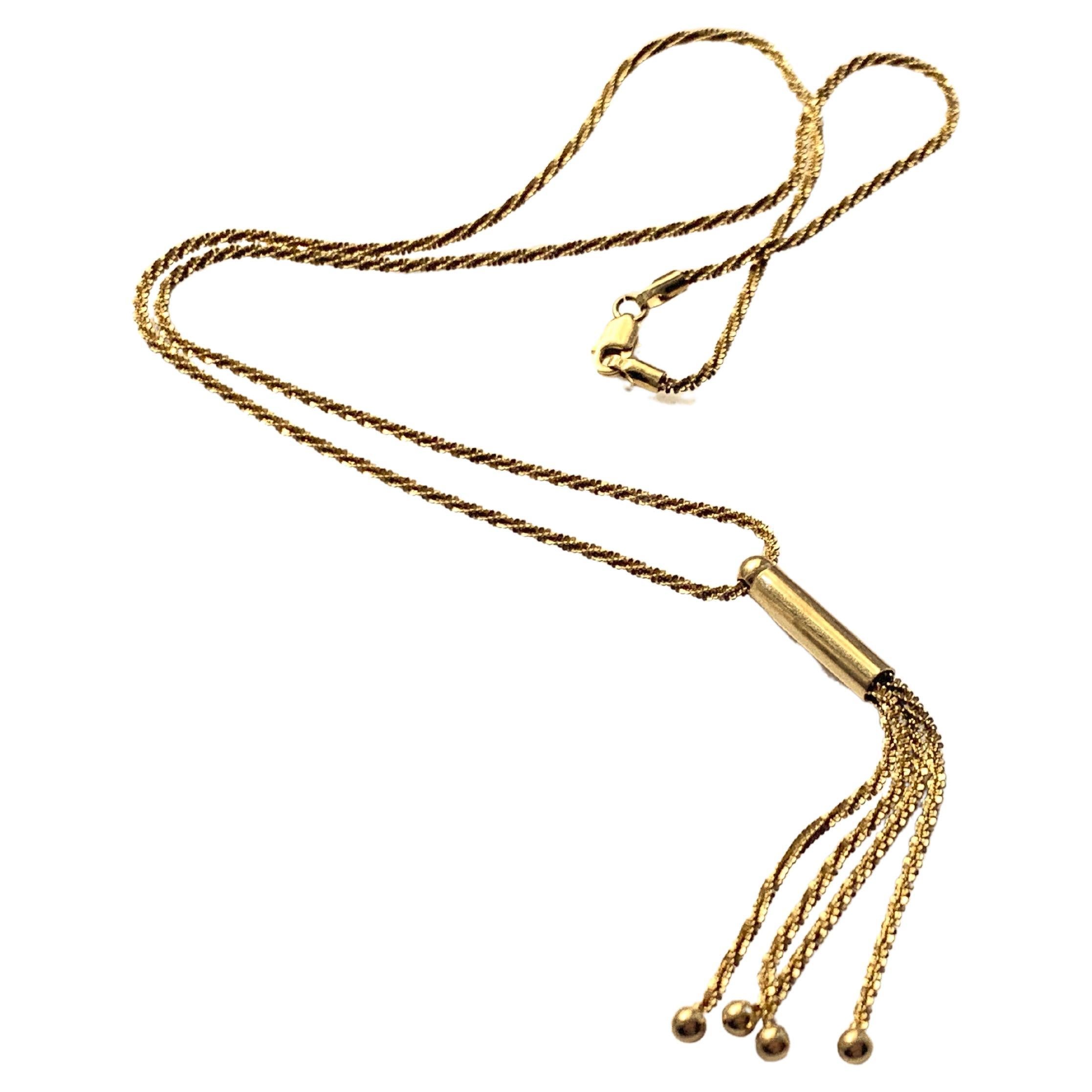 9ct Gold Vintage Tassel 17" Necklace For Sale