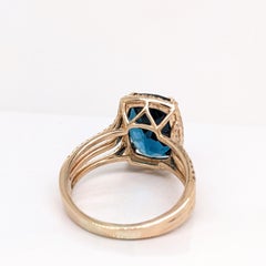 9ct London Blue Topaz Ring w Earth Mined Diamonds in Solid 14K Gold CU 14x10mm