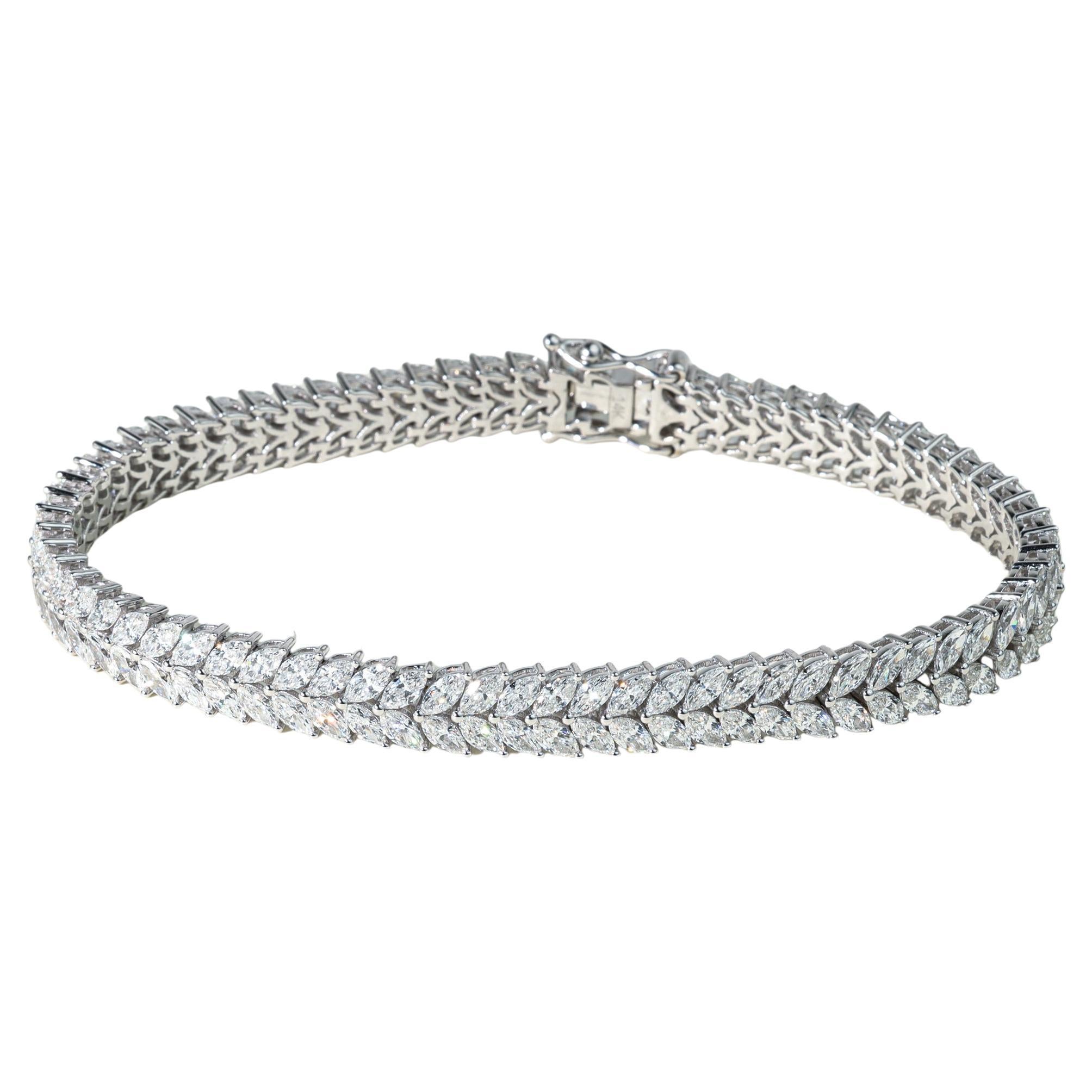 Bracciale Tennis con Diamanti Naturali Taglio Marquise da 9 Carati in Oro Bianco 14k