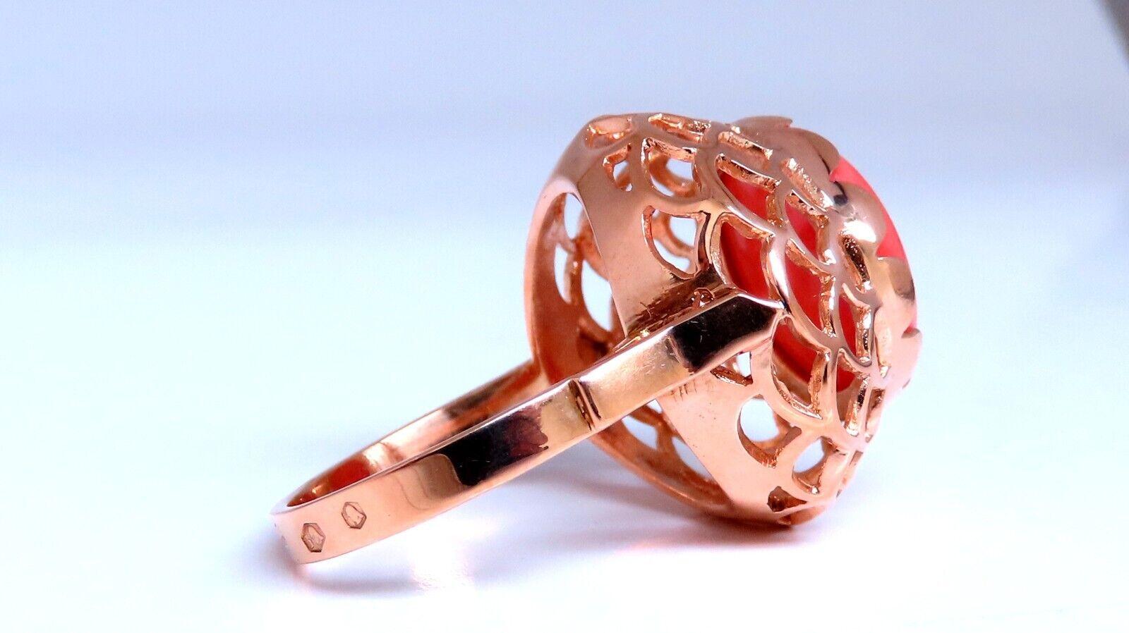 9ct Natural Coral Scaling Ring 14kt Gold Vintage European In New Condition For Sale In New York, NY