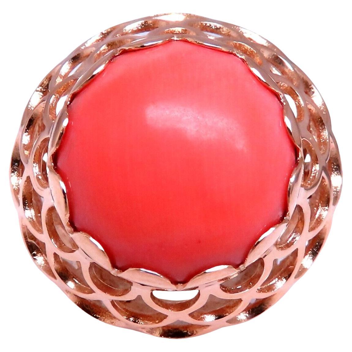 Bague en or 14kt à écailles de corail naturel 9ct Vintage européen en vente