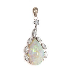 9ct Opal Diamond Pendant 70s Vintage 14k Yellow Gold Estate Fine Jewelry