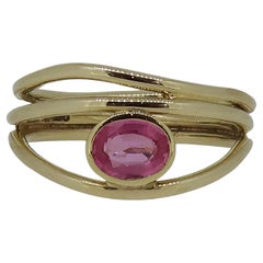9ct Oval Pink Sapphire Multi Band Solitaire Ring Yellow Gold