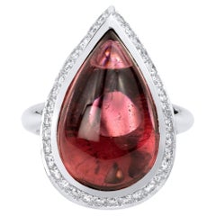 Anello da cocktail da 9 carati con tormalina rosa taglio pera e 1 diamante, 18 carati, regalo per lei