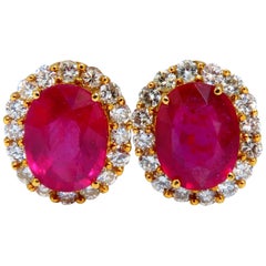 9-Karat-Clip-Ohrringe mit rotem Stein und Diamanten, Halo-Fassung, 14 Karat*
