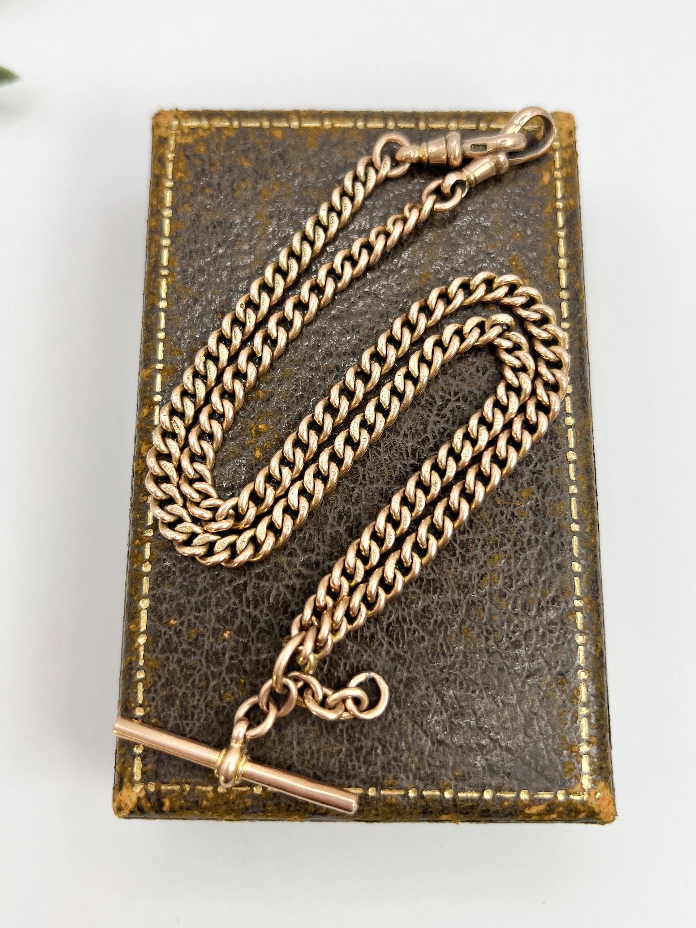 Catena Albert Link in oro rosa 9ct, 16 1/4 di pollice, Birmingham Hallmarked 1920 in vendita 6