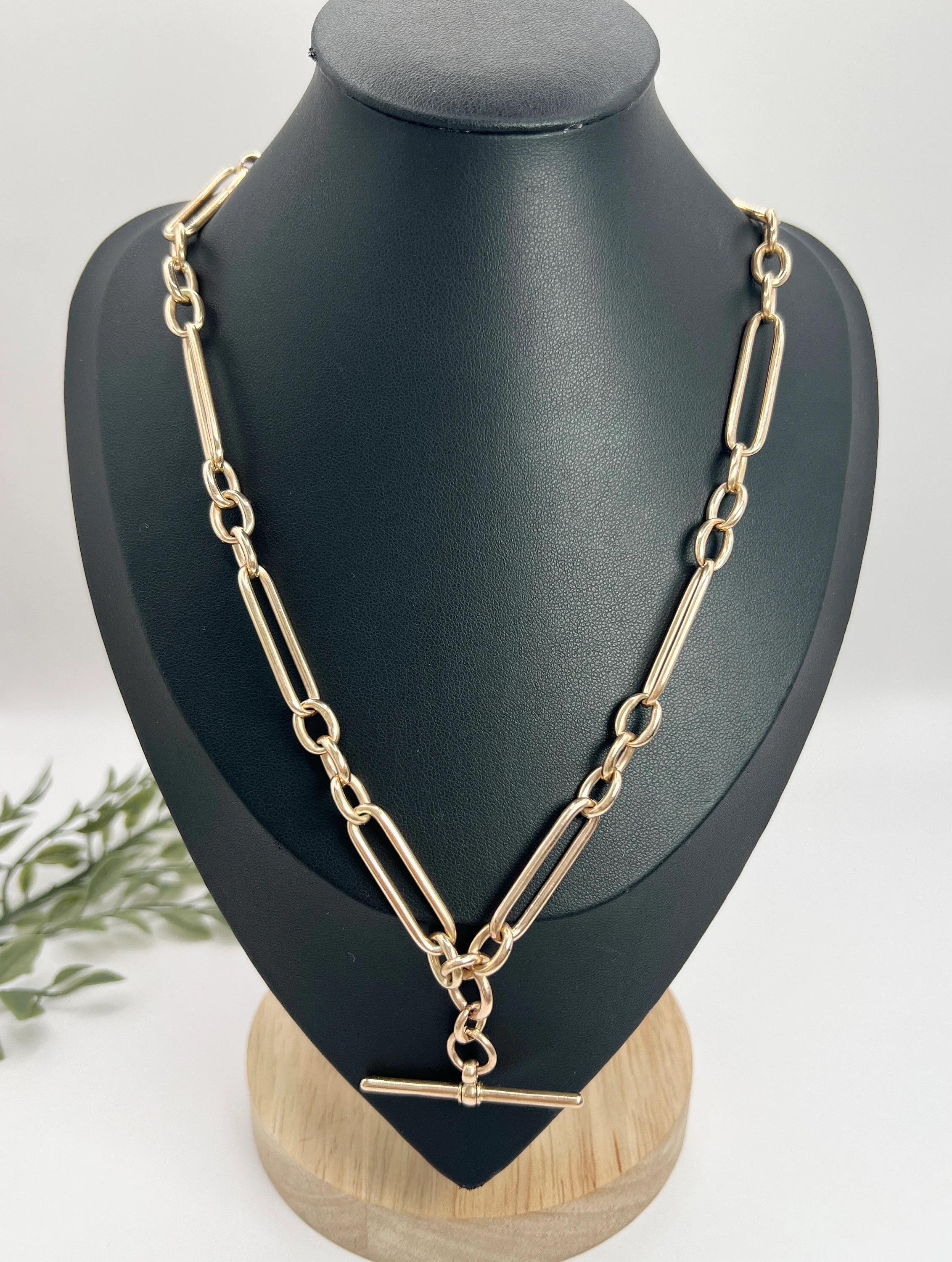 9ct Rose Gold 18 Inch Fancy Edwardian Trombone Fetter Link Albert Chain Necklace 6